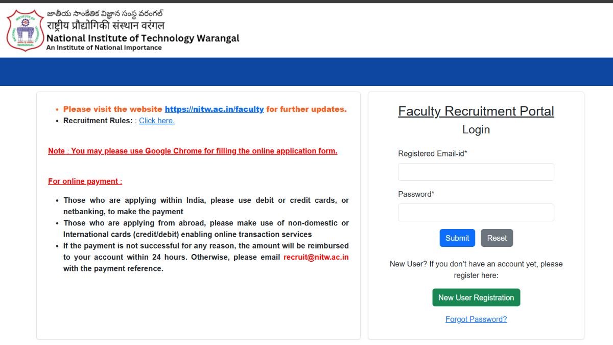 NIT Warangal Faculty Recruitment 2025- Complete Guide to Apply Online and Eligibility Details