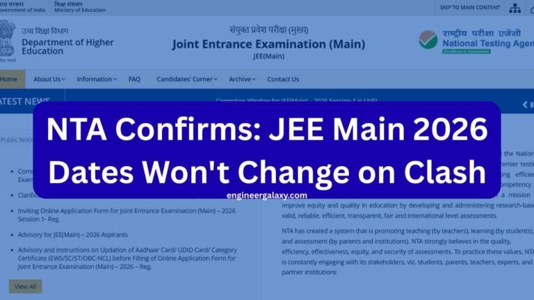 NTA Confirms: JEE Main 2026 Dates Won’t Change on Clash
