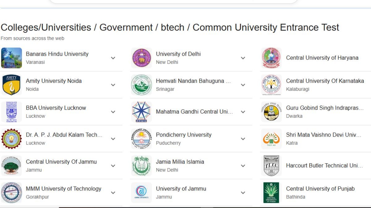 CUET B Tech Government College List 2026