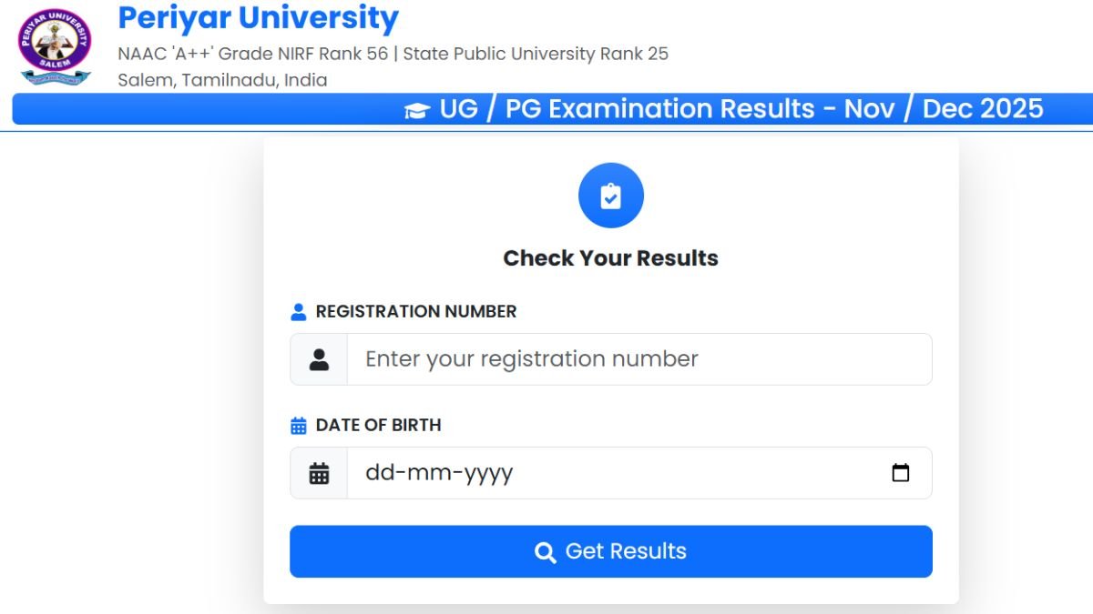 Periyar University Result 2025-26: UG PG Direct Link